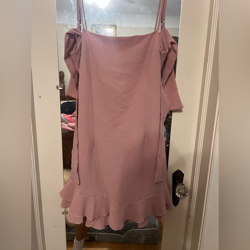 Lucy in the sky baby pink strappy dress with ruffle hem